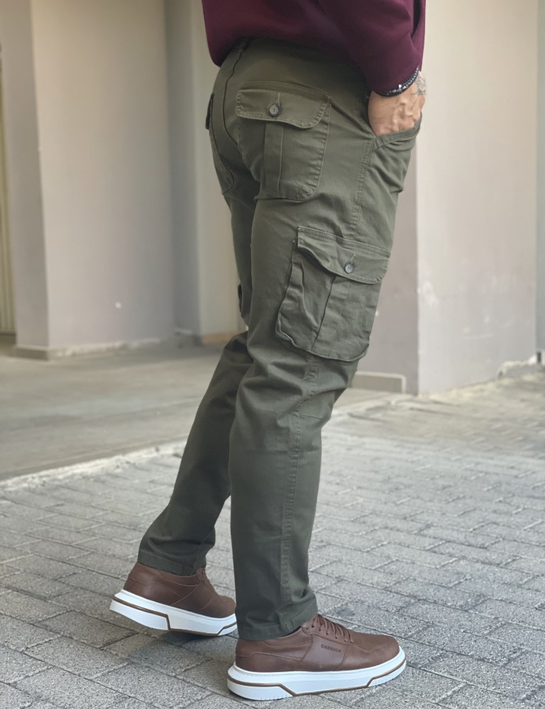 Ανδρικό cargo χακί παντελόνι υφασμάτινο ίσιο BC37912X φωτογραφία